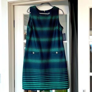 Unworn Printed Tommy Hilfiger size 16 navy blue and green dress (dots & stripes)